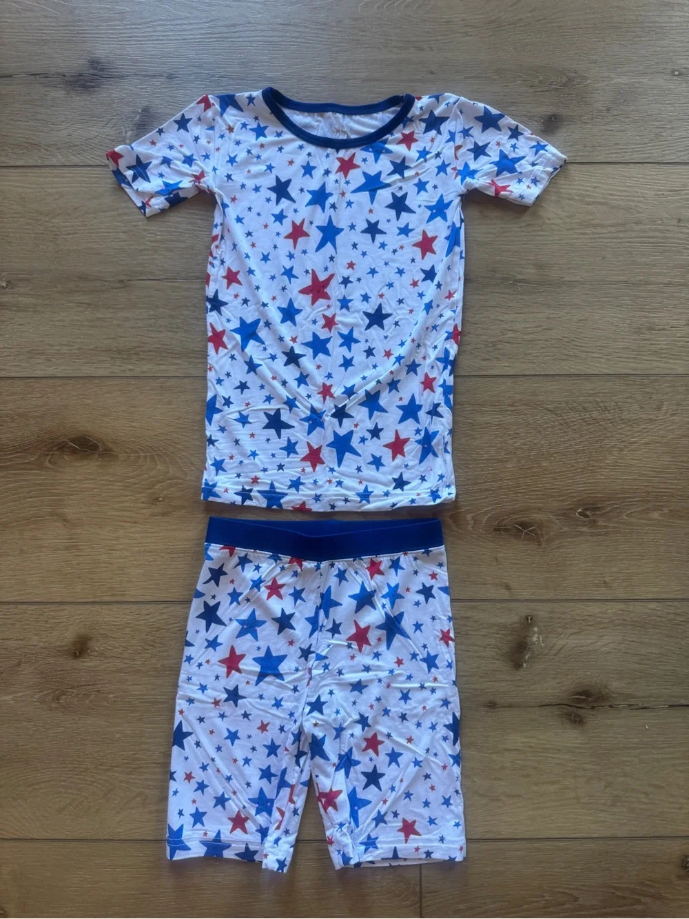 Kids Star-Print Pajama Set - White with Red & Blue Stars